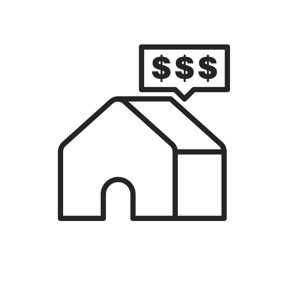 icon of a house with dollar signs above it